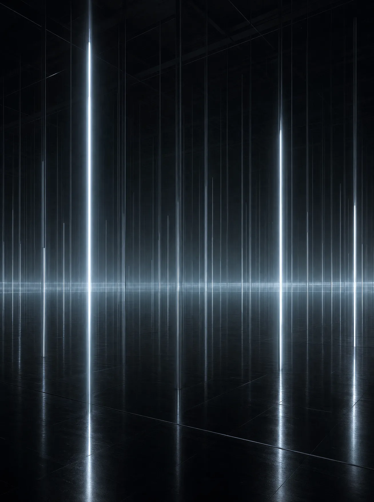 A plane of pale light sweeping through the traces, dimming most and leaving a few bright.